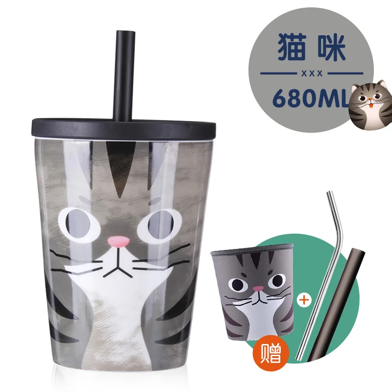 Мультяшная Милая кошка керамическая кофейная кружка с крышкой большой емкости кружки с животными креативная посуда для Кофе Чайные чашки керамические кружки 50kb79