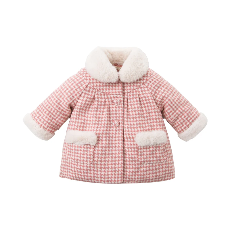 DBM11724 dave bella/зимнее пальто с мехом и карманами для маленьких девочек; детская стеганая куртка; Детское пальто высокого качества; детская стеганая верхняя одежда - Цвет: houndstooth