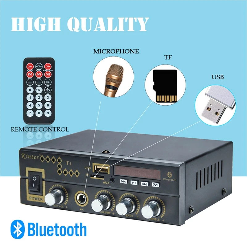 FFYY-Kinter T1 2.0CH усилитель аудио с микрофоном/USB/TF/FM/AUX воспроизведение стерео звук управление бас для Домашнего Караоке автомобиля ЕС Plug