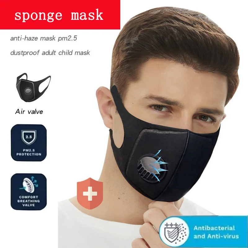 

Unisex Anti-Dust Mouth Mask Filter Anti PM2.5 Air Pollution Mouth Face Sponge Mask Washed Reusable Breathable Valve Mask