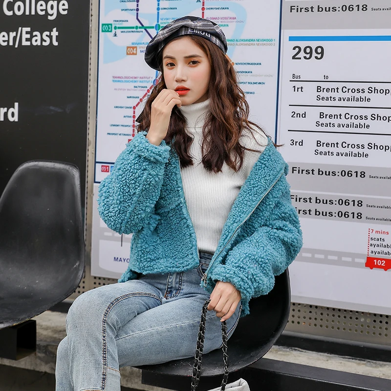 Picture Color Для женщин Повседневное платье с длинными рукавами и карманами куртки с отворотами женские осень-зима на молнии пальто из искусственного меха женская Свободная спортивная верхняя одежда для детей - Цвет: Picture Color