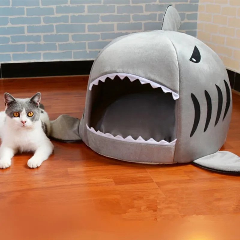  Dropship Pet Cat Bed Soft Pet Cushion Dog House Shark For Large Dogs Tent High Quality Cotton Small