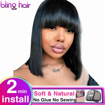 

Short Bob Bang Wigs Straight Human Hair Wigs With Bangs Brazilian Remy Bob Wig Pixie Cut Wig For Women Glueless Full 150 Density