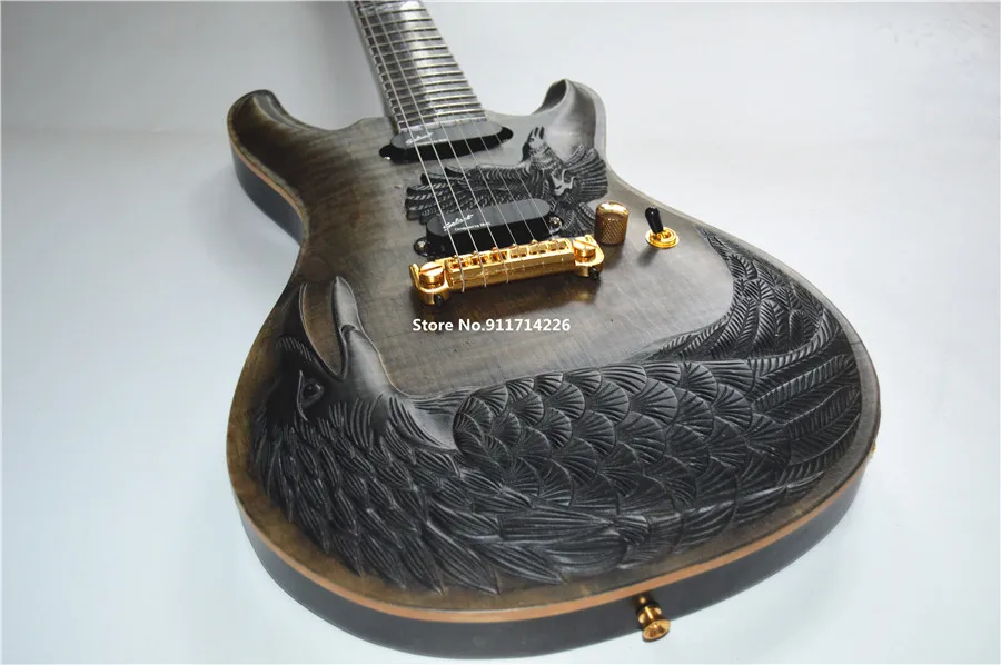 Kualitas Tinggi Edisi Kustom Ukiran Tangan Burung Gagak Elang Gitar Listrik Gratis Pengiriman