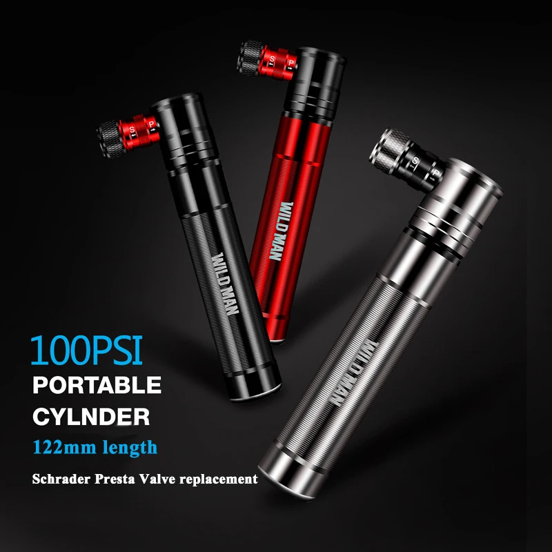 

WILD MAN Mini 100 PSI MTB Bike Pump Schrader Presta Bicycle Valve Pumps Hand Air Ultralight Alloy Cycling Tire Ball Inflator
