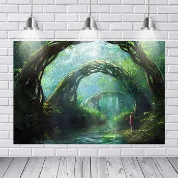 

Photography Backdrops Beautiful Green Fairy Tale Forest Alice Wonderland Trees Entrance Custom Photo Backdrop Background Vinyl