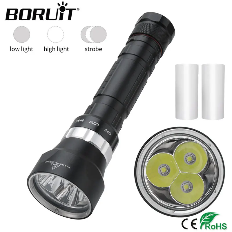 Светодиодный фонарик BORUiT DX3 L2 3 режима фонарь для дайвинга высокая мощность