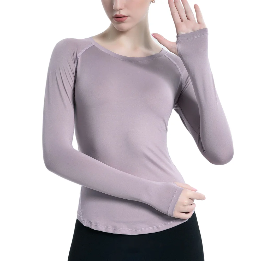 Yoga Shirts Solid Color Women's Long Sleeve High Elastic Fitness T-Shirt Gym Tops Mesh Sport Wear Mujer Black White Purple Green