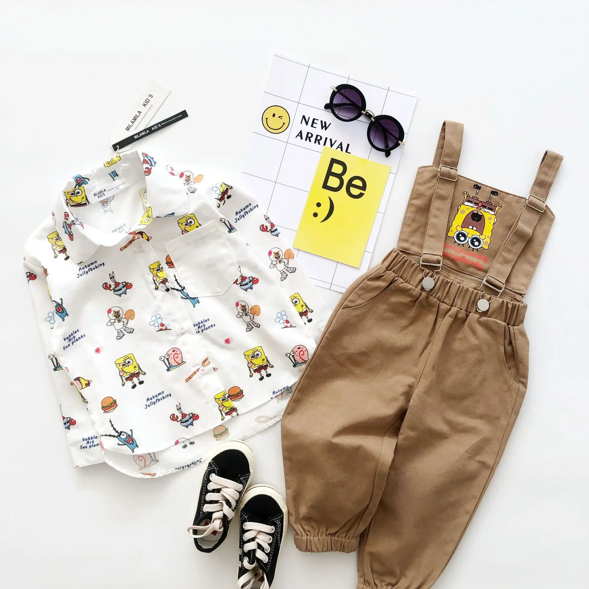Tonytaobaby/Новая Осенняя детская одежда милый костюм с футболкой с длинными рукавами и рисунком и штанами Детская одежда Одежда для мальчиков и девочек
