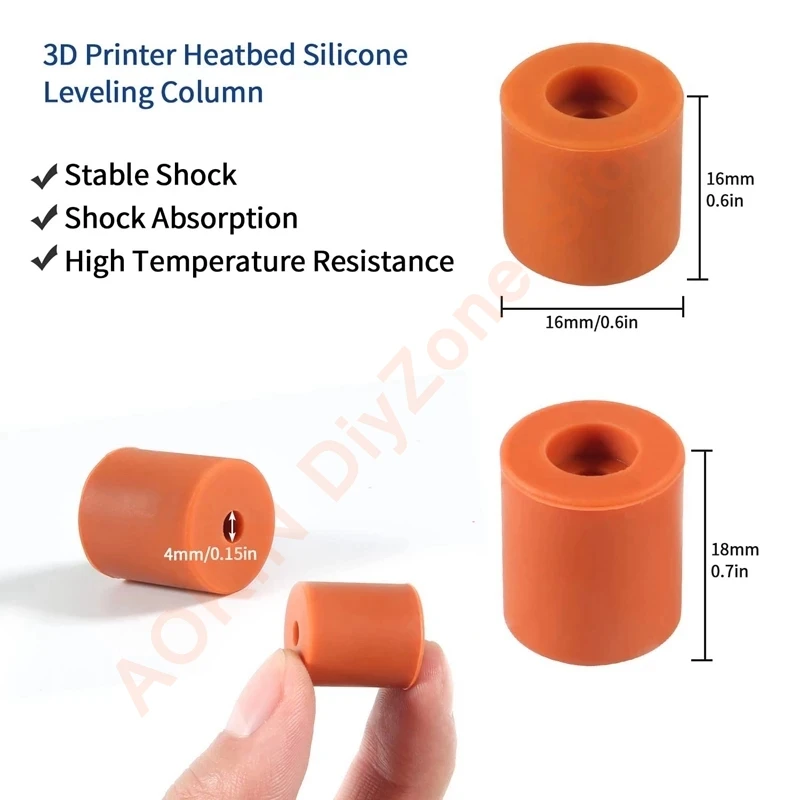 4Pcs Heatbed Silicone Leveling Column 3D Printer Hotbed Leveling Parts for CR-10 Ender 3 Bottom Connect, 16mm and 18mm motor stepper printer