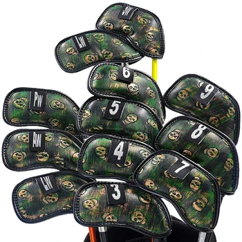 

12pcs/set Portable Soft Skull Print Double Layer Training Aids Anti-scratch For Club Putter Accessories Golf Iron Head Covers