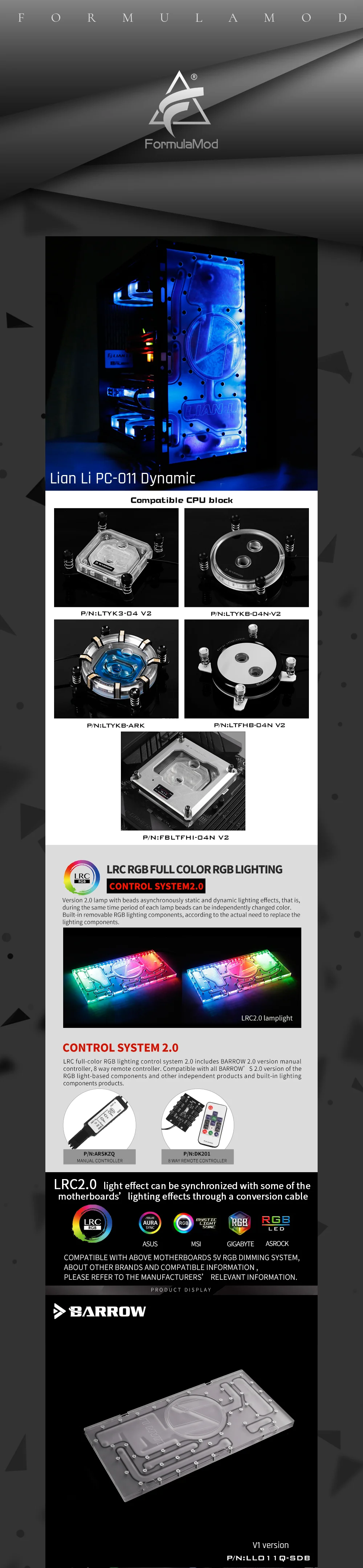 Barrow LLO11Q-SDBV1, Front Waterway Boards For Lian Li PC-O11 Dynamic Case, For Intel CPU Water Block & Single GPU Building   