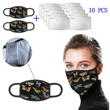 

Reusable Mouth Mask Washable Butterfly Printed Cotton Mask With PM2.5 Filters Outdoor Anti-Dust Face Mask Fashion Masque Lavable