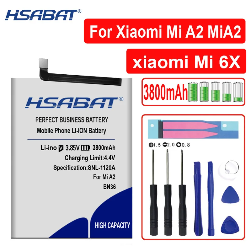 HSABAT 3800 мА/ч, BN36 батареи для Xiaomi mi A2 mi A2 mi 6X mi 6X