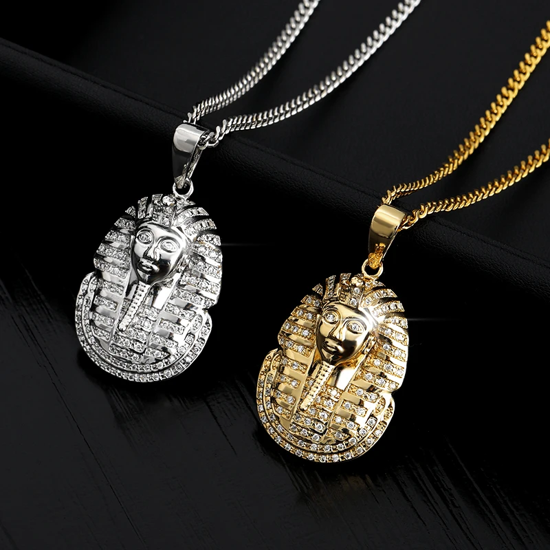 

Punk Stainless Steel Necklaces For Men Egyptian Pharaoh King Pendant Necklace Hip Hop Rock Chain With Cubic Zirconia Choker