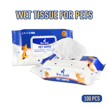 

100Pcs pet wipe Pet Dog Puppy Grooming Wipe Wet Tissue Stain Remover Cleaning Paper Towels for Dog Cat Cleaning Wet Wipes