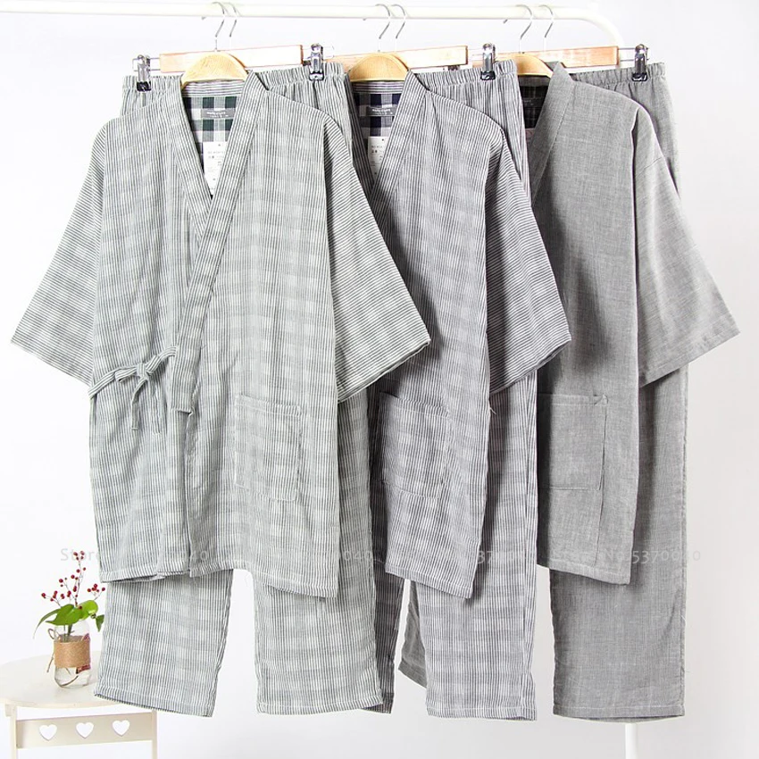 Мужские японские кимоно купальный халат сауна спа юката Haori Aodai домашняя ночная рубашка Hanfu хлопок Мягкий пижамный комплект футболка Топы Брюки