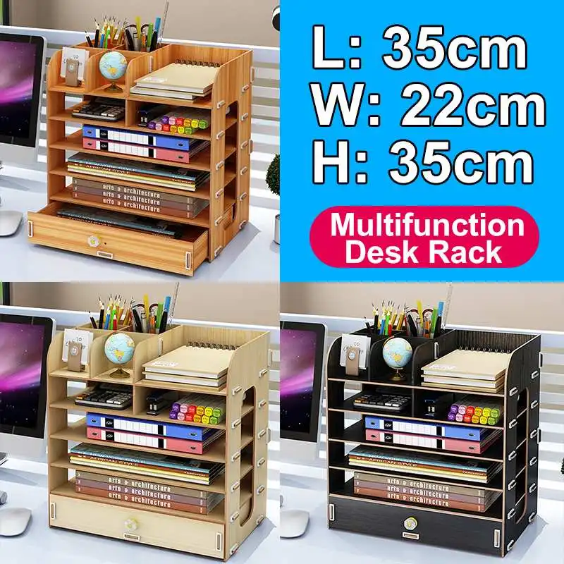 Multilayer Desktop Storage Box Wooden Document Holder Cubbyholes