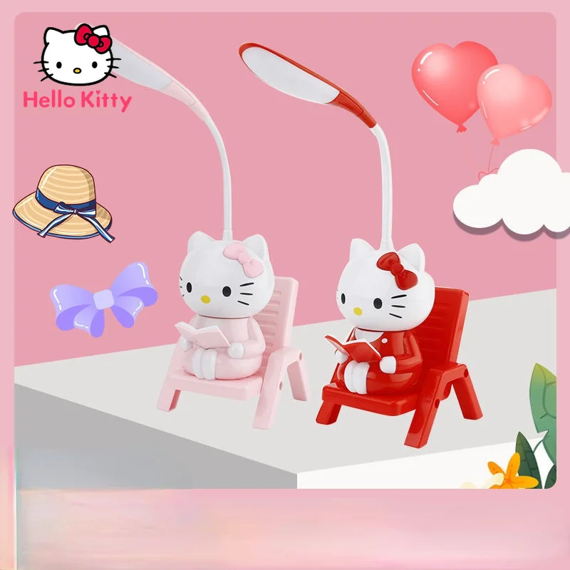 Hello Kitty Creative Eye Care Cartoon Desk Lamp Student Desk Cute Dormitory Bedroom Rechargeable Children's Bedside Reading Lamp