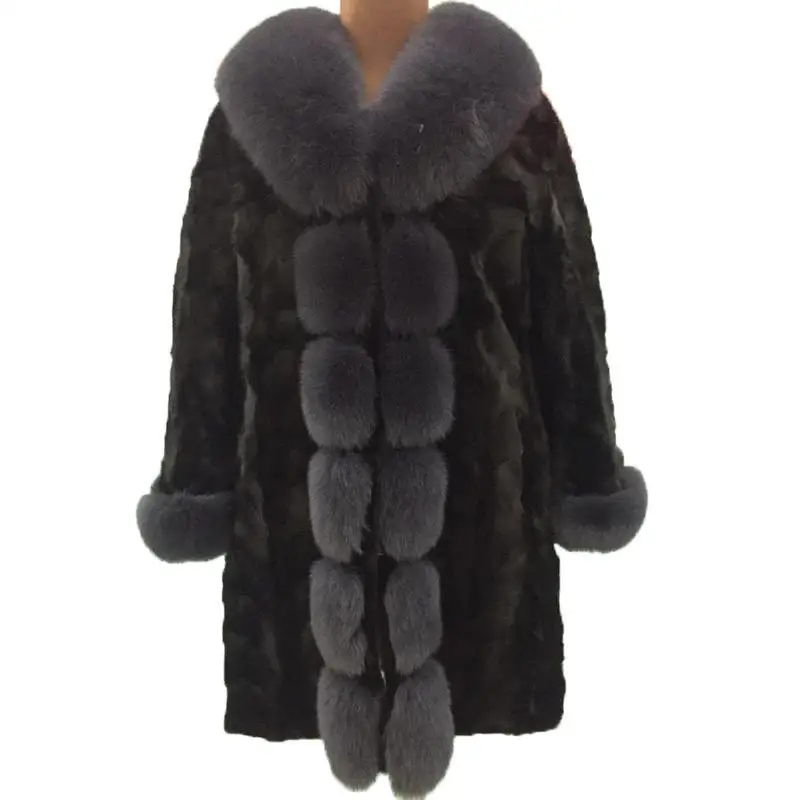 Зимняя женская куртка с натуральным большим мехом лисы, парки с капюшоном, норковая шуба из натурального меха, большие размеры - Цвет: Серый