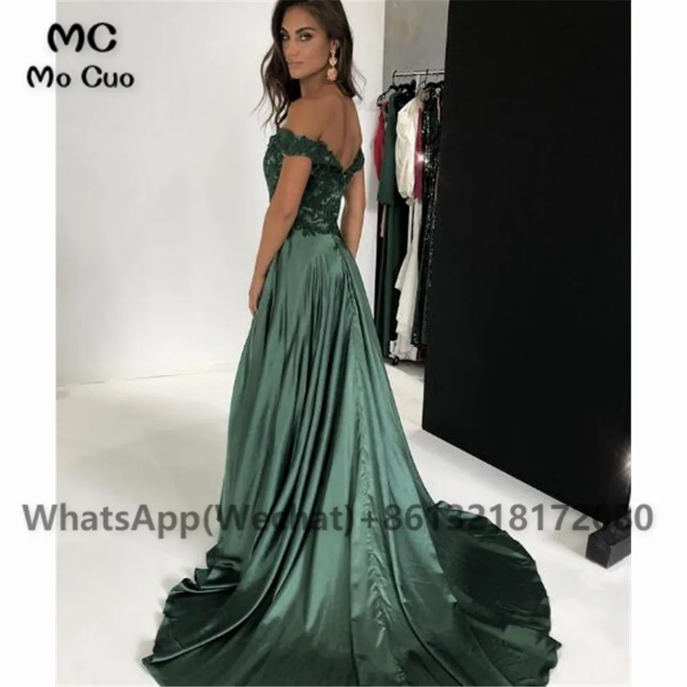 Dark Green Prom Dresses Long Cheap Off the Shoulder Lace Appliques Spandex Formal Evening Gowns Sweet 16 Party Ball Dress (2)