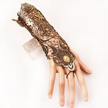 

Vintage Gothic Queen Golden Lace Gloves Medieval Victorian Armband Cosplay Accessory Sexy Hollow Out pearl Costumes Accessories