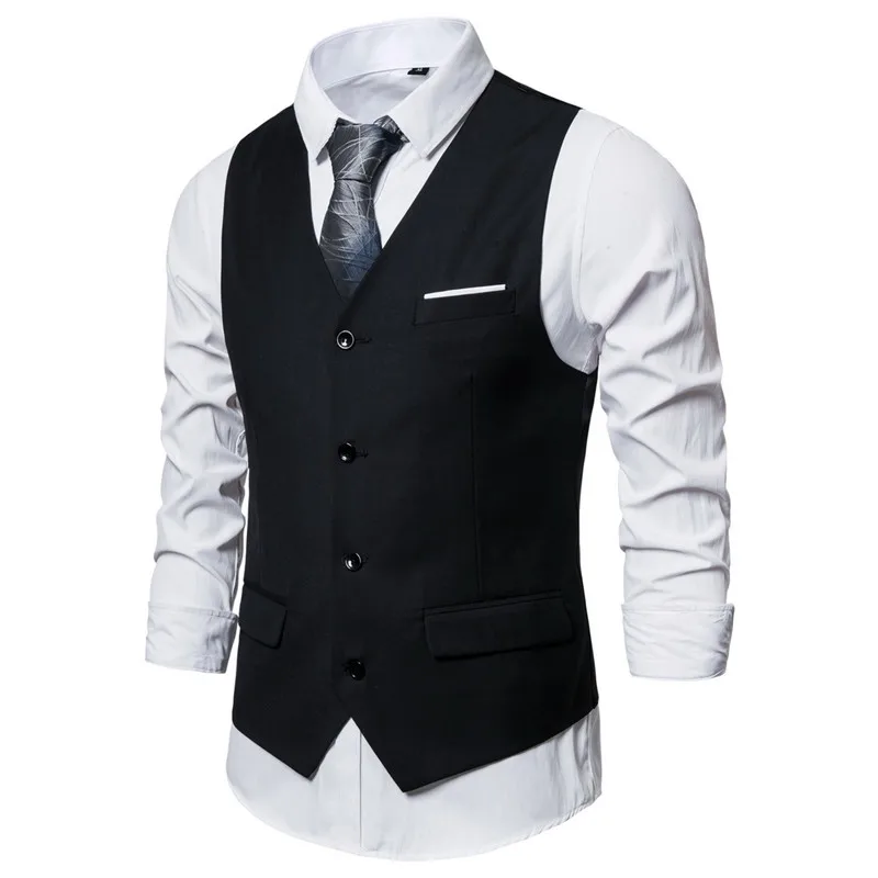 Men's Business Casual Slim Vests Fashion Men Solid Color Single Brasted