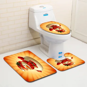 

Christmas Floor Mats For Toilet 3Pcs Bathroom Carpet Non-slip Bath Rugs Shower Room Carpets Bathroom Aborsbent Foot Pads