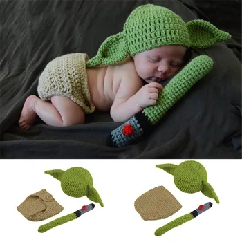 

Newborn Photography Clothing Set Baby Movie Cartoon Master Yoda Photo Props Knitted Hat Clothes 3pcs/set 2020 New Arrival