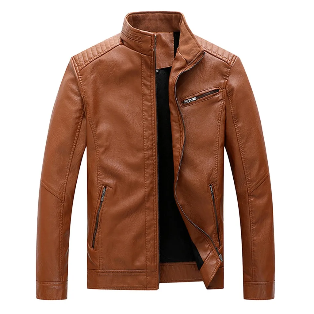 

Feitong Nice Mens Jacket Winter Plus Velvet Thick Jacket Male Middle-aged Leather Men's Collar Detachable Men Clothing XXXL