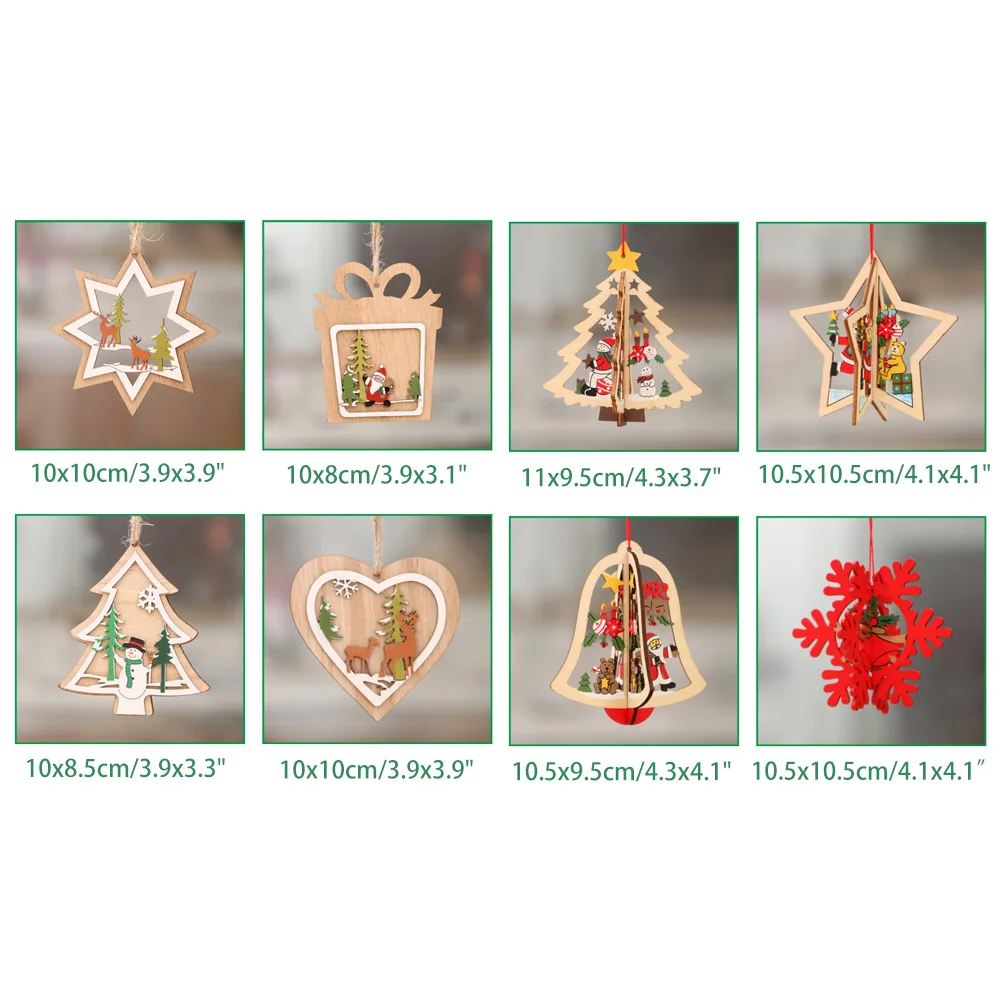 8 шт. Деревянная Рождественская выдолбленная маленькая висячая бирка висячий кусок деревянная пятиконечная звезда колокольчик Снежинка рождественские украшения
