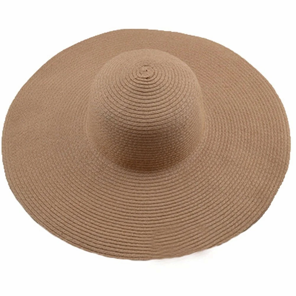Hawaiian Summer Beach Floppy Hat Solid Color Women Wide Brim Straw Sun Cap