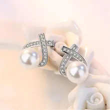 925 пробы серебряные серьги-гвоздики из искусственного жемчуга для женщин, для свадебной вечеринки, циркониевые подарочные украшения для ушей S-E248