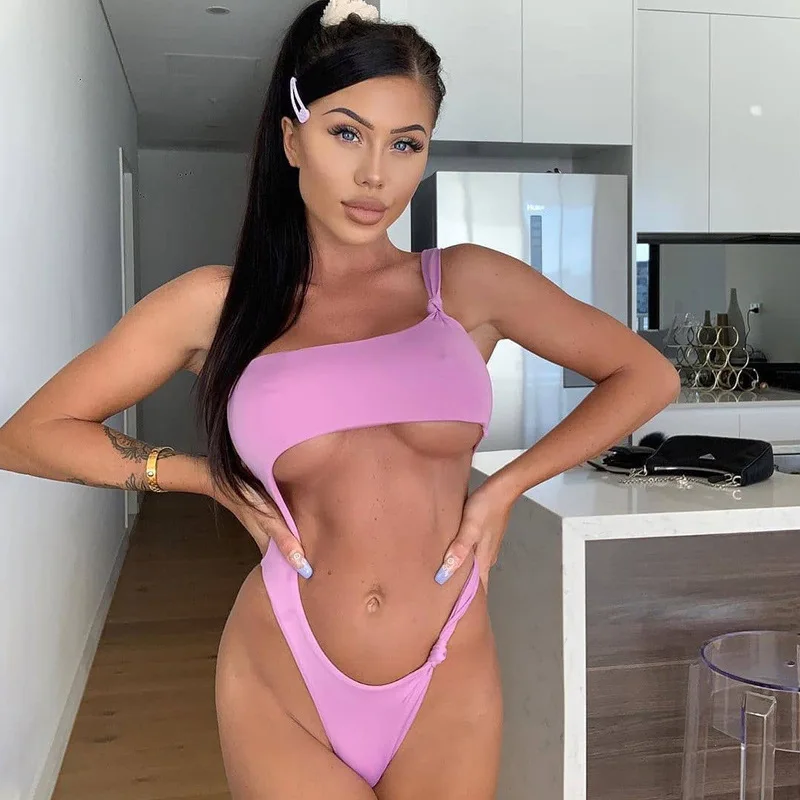Shestyle One Shoulde Sexy Vacation Sexy Bodysuit Women Hollow Out Slope Neck Solid High Waist Beachwear 2020 New Bodies