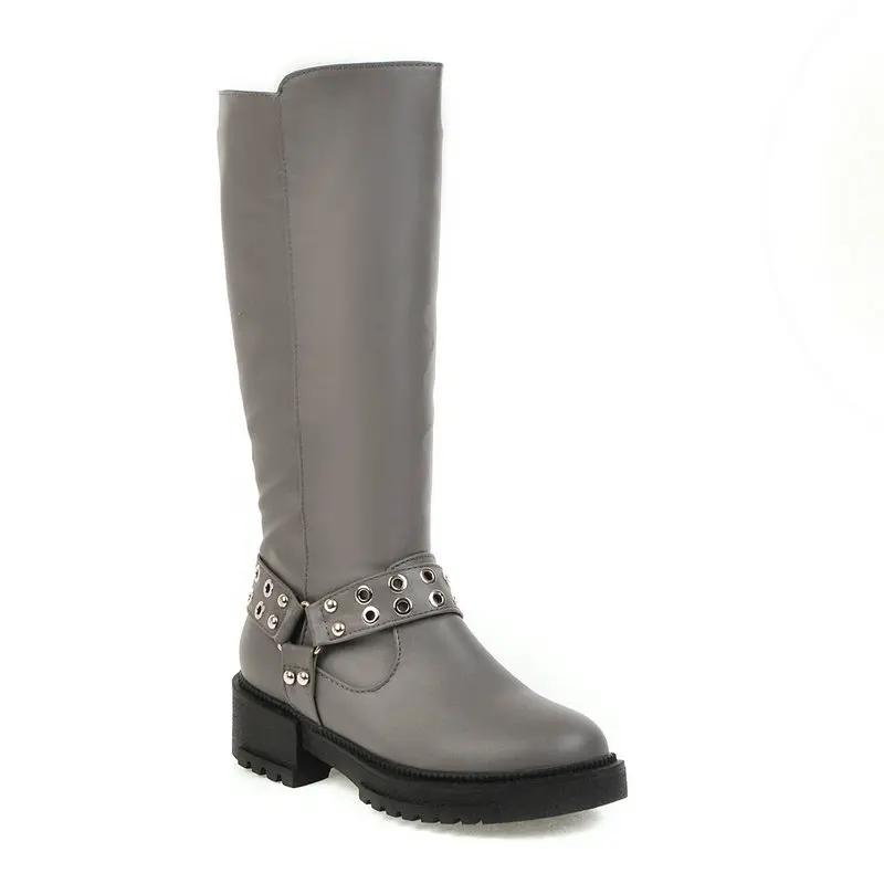 New knee high boots woman thick med heels boots warm autumn winter bootie dress party western shoes size 34-43