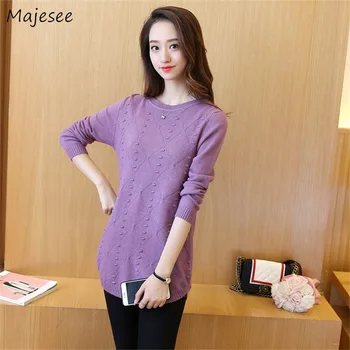 

Korean Sweater Women Solid O-neck Harajuku Elegant Plus Size Clothes Sweaters and Pullovers High Quality Females Simple