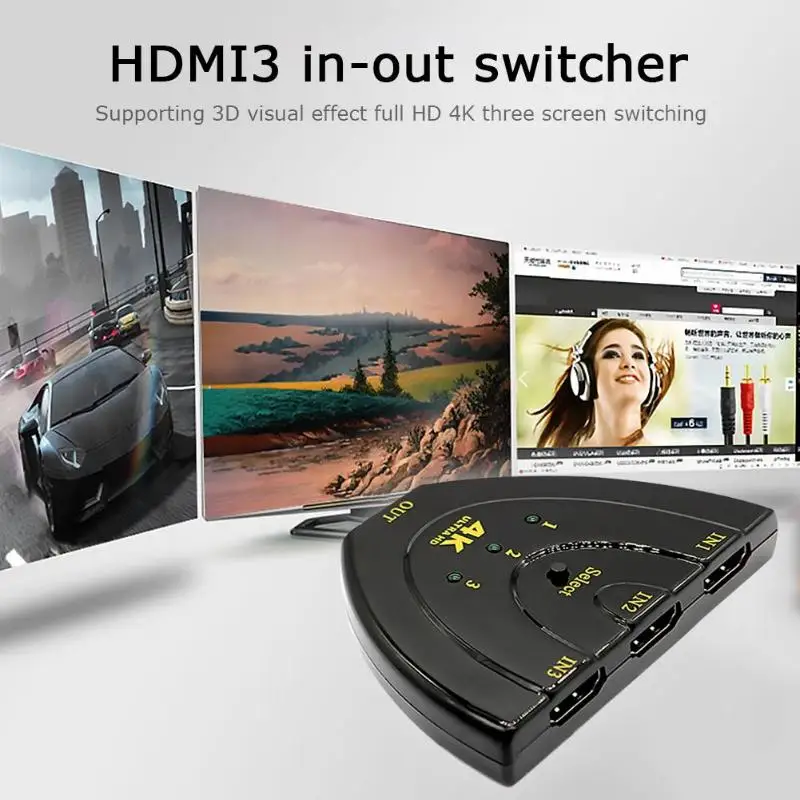 Мини 3 порта 4K x 2K HDMI коммутатор 3 входа 1 выход видео сплиттер конвертер