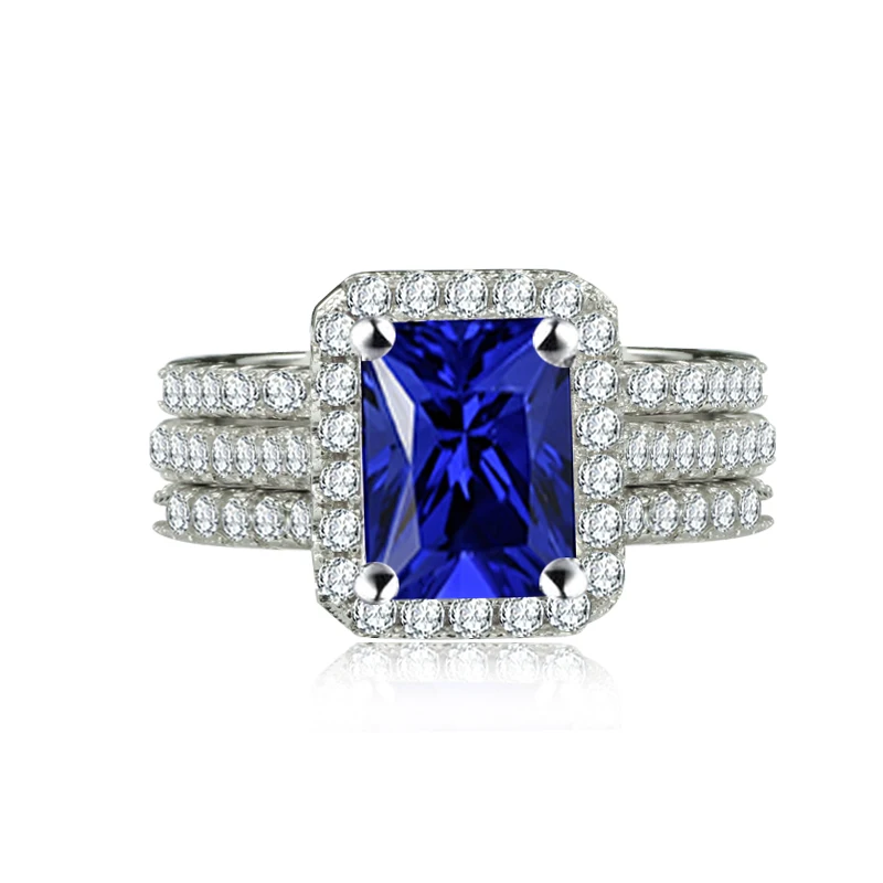Набор обручальных колец 3 в 1, обручальное кольцо для женщин, обручальное свадебное модное ювелирное изделие на палец moonso R1997x - Цвет основного камня: 3pcs blue