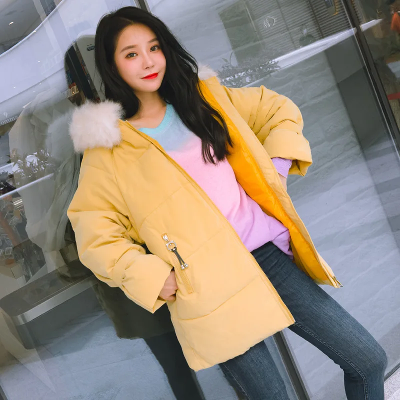 

Off Season 2019 Winter Korean-style Large Fur Collar down Jacket Women's Mid-length Thick Loose And Plus-sized Fat Mm Coat Cotto