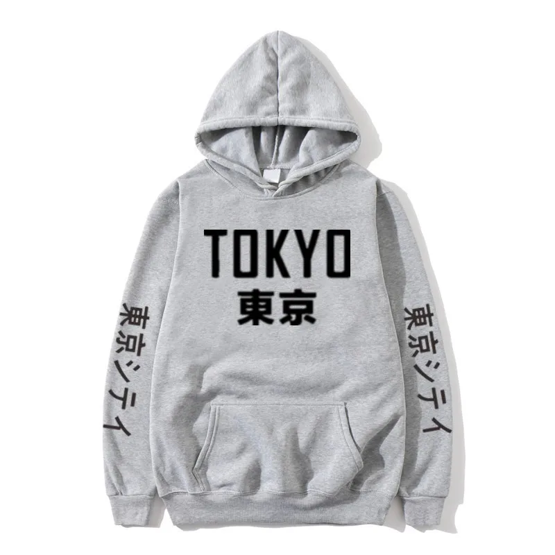 Винтаж очень редко Токио японские толстовки Для мужчин Для женщин Harajuku Токио город печатная пуловер Толстовка в стиле хип-хоп Уличная худи в стиле аниме - Цвет: Grey