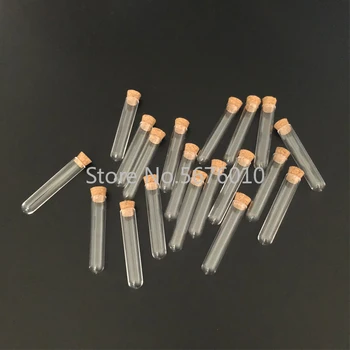 

50pcs 12x60mm Lab Transparent Plastic Test Tube with Cork Cap Stopper U-shape Bottom Laboratory or Wedding Favours Spice Tube