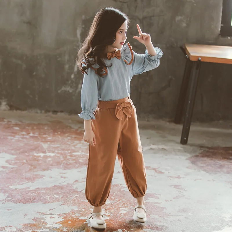 Preppy Style Girls Clothes Sets Spring Autumn Long Sleeve Shirts + Shirts 2PC Baby Kids Clothes Casual Teenager School Uniform
