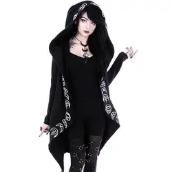 Женская толстовка уличная черная хип-хоп панк Луна печать с длинным рукавом худи, свитшот, пальто длинный стиль осень зима
