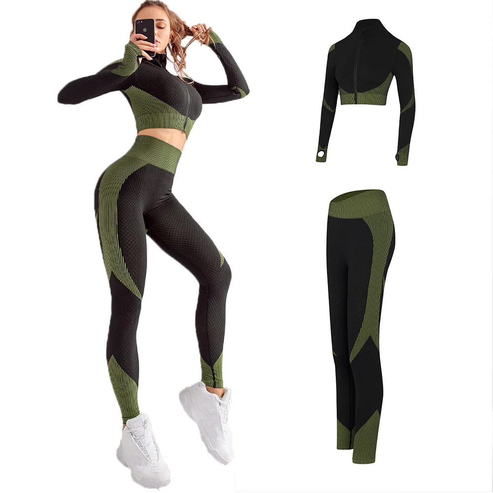 

2PCS/Set Seamless Fitness Tracksuit Yoga Set Running Tight Leggings Crop Tops Workout Sports Gym Suits Pilates Sportswear