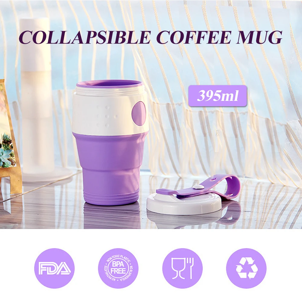 

Silicone Collapsible Cup 395ml Travel Coffee Mug for Camping Traveling Hiking Picnic Office Adjustable Hook Portable Drinking