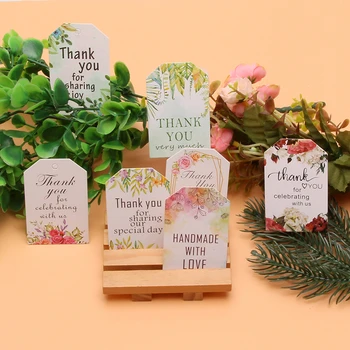 

50pcs Thank You Paper Gift Tags Flower White Paper Hang Tags Floral DIY Paper Label Wedding Party Gift Box Decoration 4.5x7cm