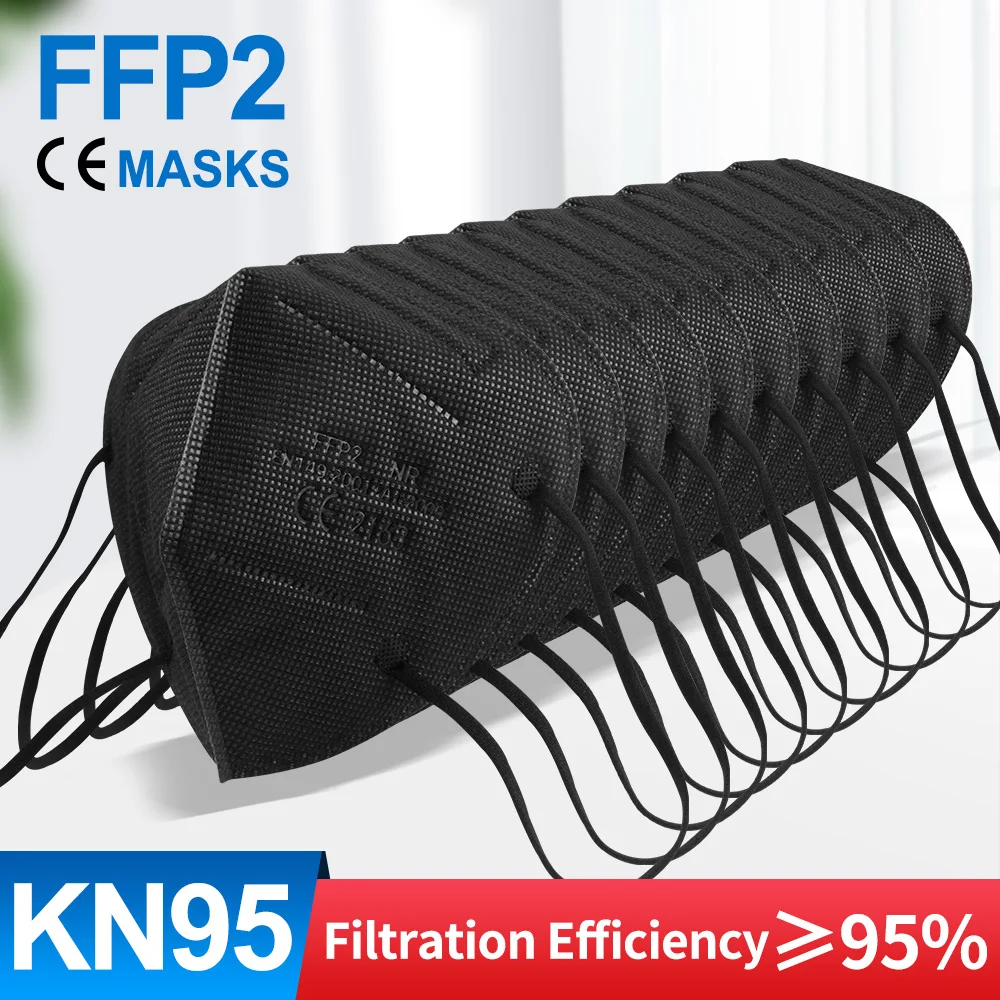Mascarillas negras ffp295 para adultos, 5 capas, fpp2, certificado CE, ffp2reutilizable, ffp3, 5-100 Uds.