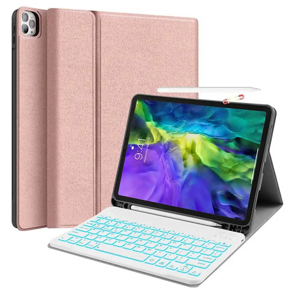 

Backlit Wireless Bluetooth keyboard Case For iPad Pro 11 Inch 2020 USA Keyboard Stand Folio Tablet Cover Cloth Pattern Pen Slot