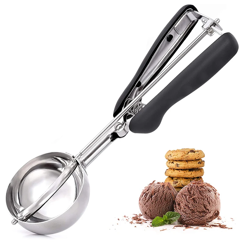 Stainless Steel Cookie Scoop Ice Cream Scoop with Anti Slip Rubber Grip Cookie Dough Scooper Ice Cream Spoon Kitchen Accessories