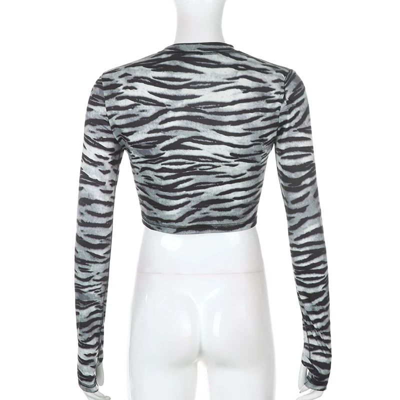 Harajuku Zebra Printed Y2K Women's T-shirts Vintage Goth E-girl Cropped Top Aesthetic Korean Style Long Sleeve Tees 2020Iamhotty